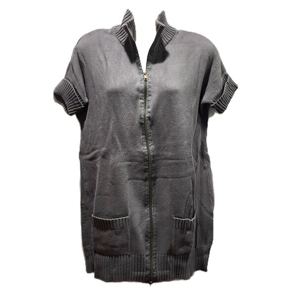Xhilaration Sweaters - Xhilaration Greyish Tan Short Sleeve Zip Long Knit Sweater M